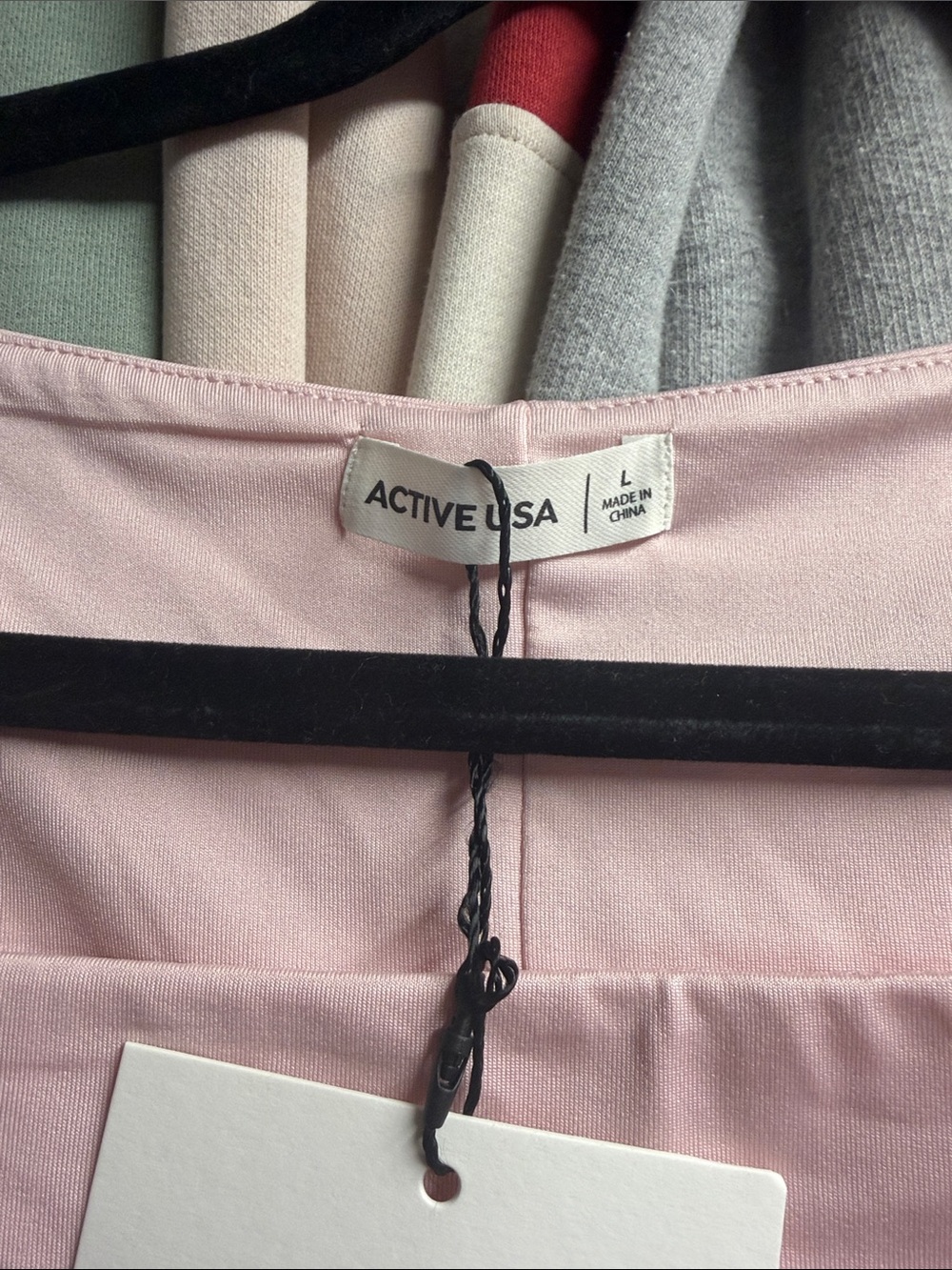 Active USA Light Pink Square Neck Short Sleeve Top - Picture 2 of 3